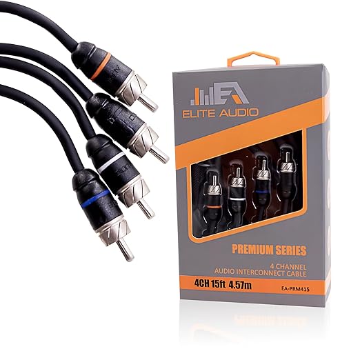 Elite Audio Premium Series 15ft. 4-Channel Car Audio RCA Cable – Double Shielded by EliteAudio