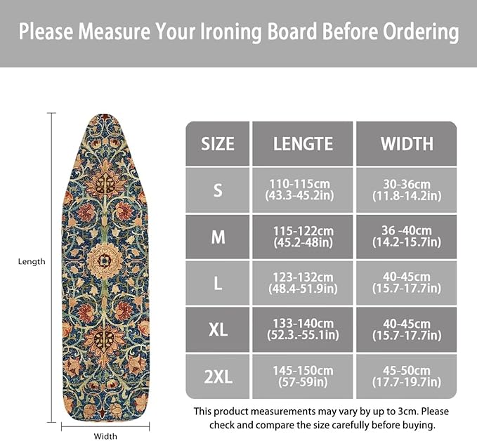 ZCFYGDX Vintage Flower Print 17 x 49 Ironing Board Covers Nylon Buckle Straps - Image 6