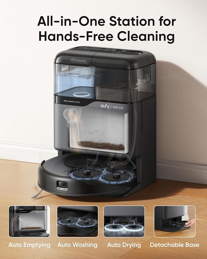 eufy Omni C20 Robot Vacuum and Mop Combo, All-in-One Station, Auto Mop Washing - Image 2