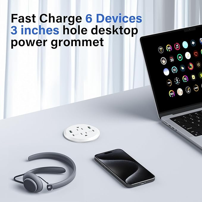Desktop Power Grommet 3-inch Hole, 40W Total Fast Charging Station, 2 PD 20W - Image 3