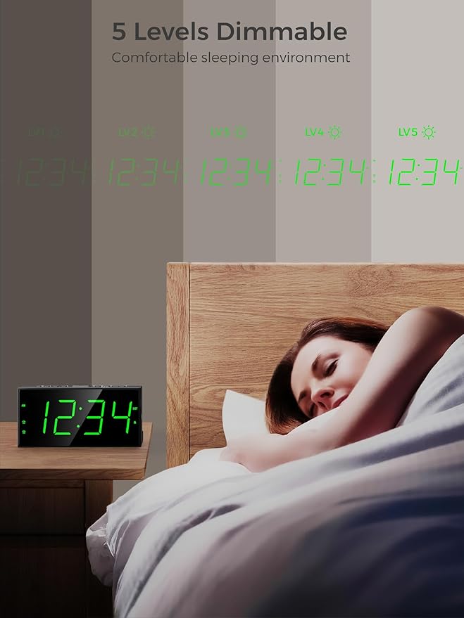 PPLEE Digital Alarm Clock for Bedroom, 2 Alarms Large Big Numbers Display - Image 3