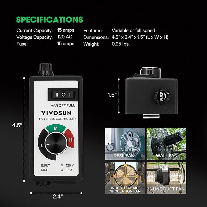 VIVOSUN Variable Fan Speed Controller, Speed Adjuster - Image 7