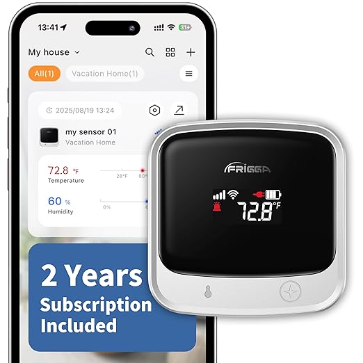 Frigga 4G Cellular & WiFi Temperature Humidity Monitor, 2 Years Subscription by Frigga