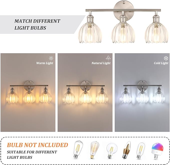 Shenmoyl Bathroom Light Fixtures, 3-Light Vanity Wall Light Over Mirror - Image 4