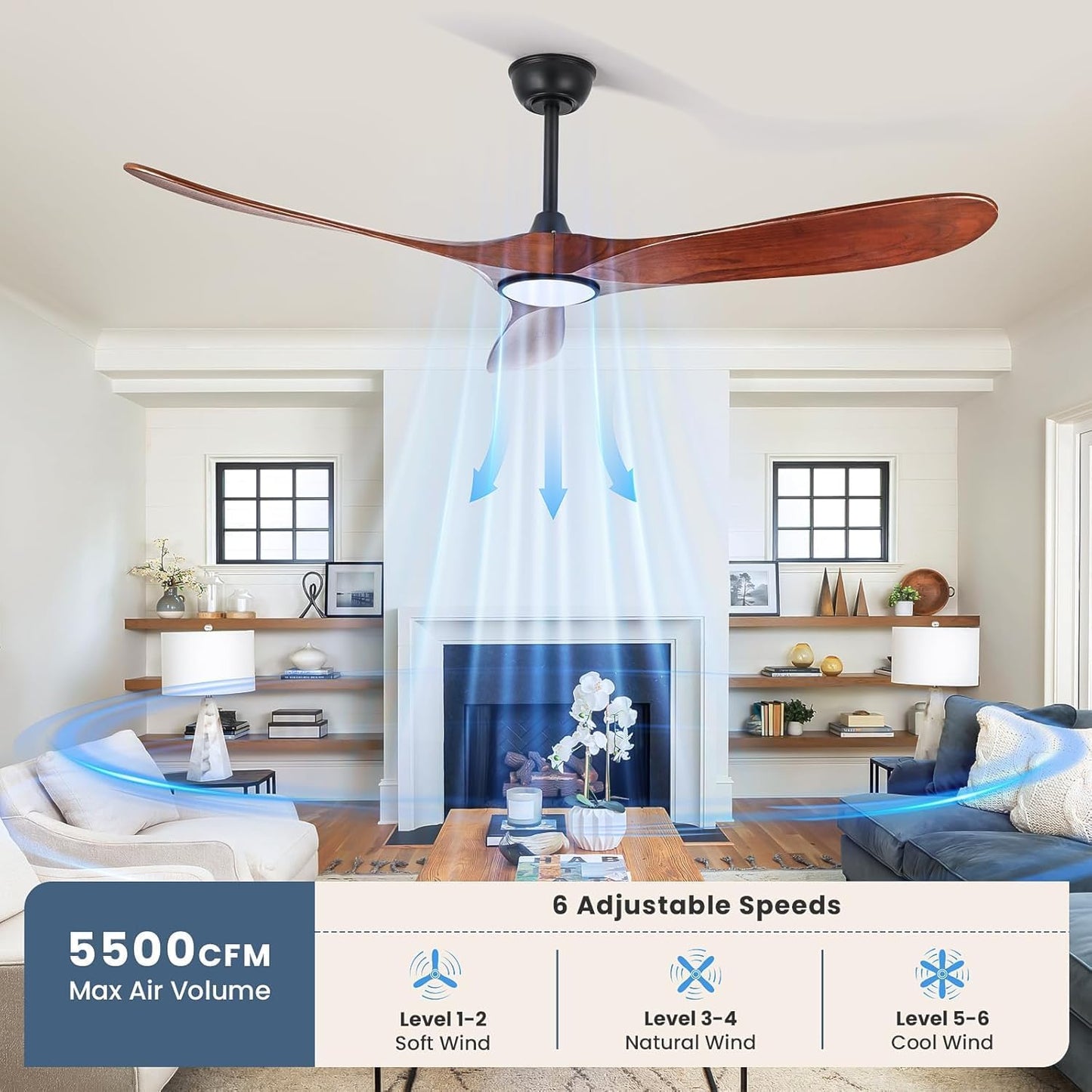 heimo 72 Inch Ceiling Fan with Light and Remote Control, Wood Outdoor Ceiling Fans with Lights Dimmable for Bedroom Living Room Patios Proch Office Rustic Extra Large High Cfm Exterior Fan(Walnut)