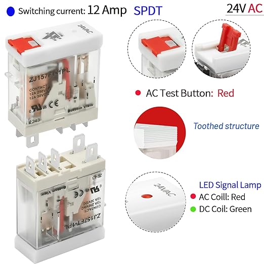 6 Pcs 24VAC Relay Electromagnetic Power Relay 12 Amp 5Pins SPDT 1NO 1NC - Image 2