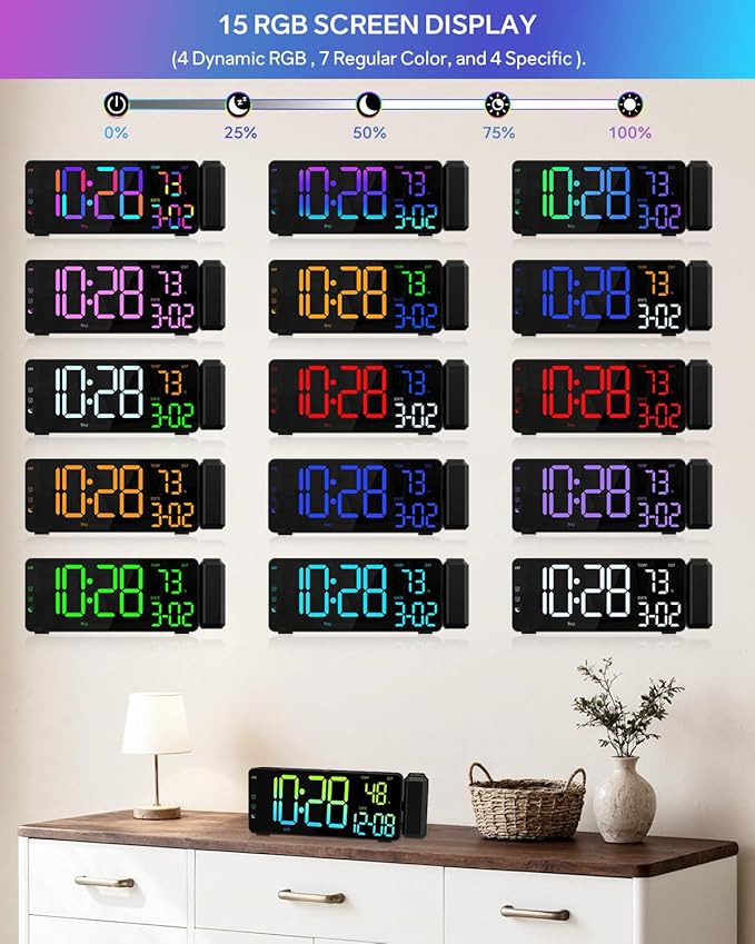 EVILTO Projection Alarm Clocks, RGB Desk Clock - Image 3