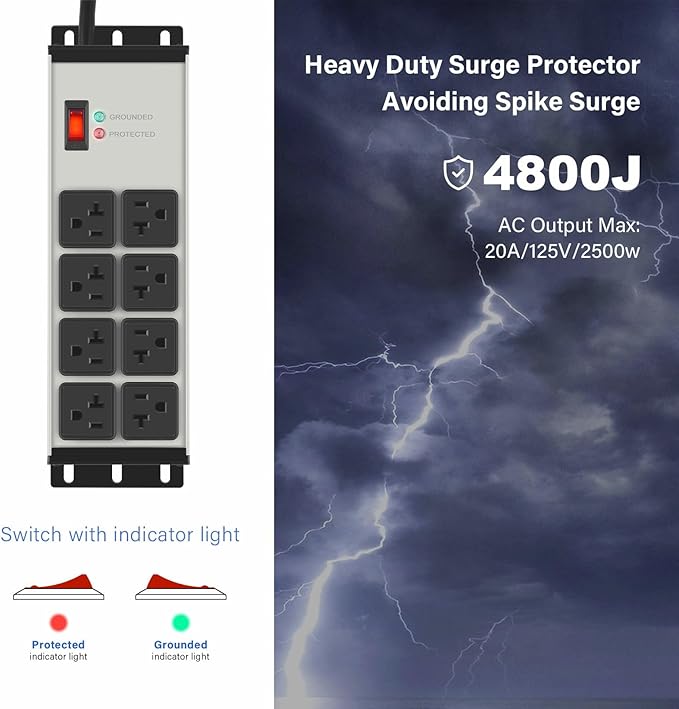 CCCEI Magnetic Heavy Duty Power Strip Surge Protector 20Amp, 12 Gauge High Amp - Image 2
