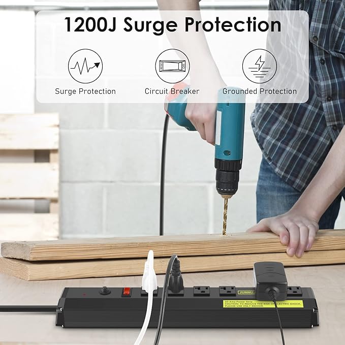 JUNNUJ Heavy Duty Metal Power Strip 20 Amp, High Amp Surge Protector 6 Outlet - Image 5