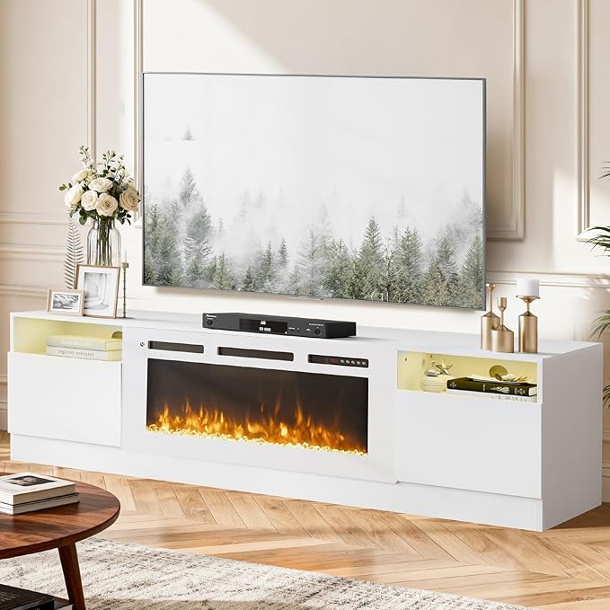 YISUFO 80” TV Stand with 36” Electric Fireplace, Large Modern Media - Image 9