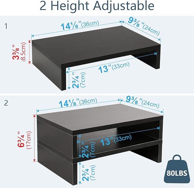 TEAMIX Wood Monitor Stand Riser-2 Pack, 2 Tier Adjustable Monitor Stand Dual - Image 5