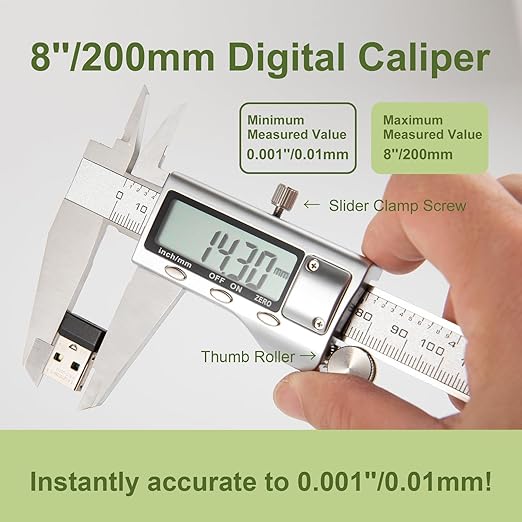 SCITOOLS All-Metal Digital Caliper 0-8" Measuring Tool, Micrometer Caliper - Image 2