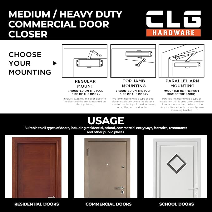 CLG HARDWARE Medium/Heavy Duty Commercial Door Closer DC7016 - Image 2