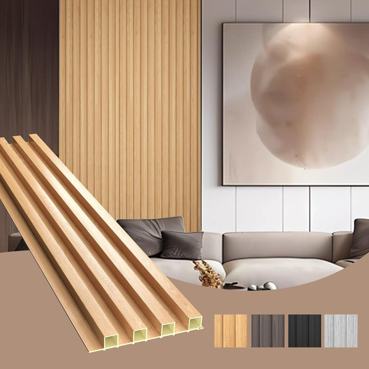 OUZUGIE WPC Acoustic Slat Wall Paneling, Living Room, TV Background, Study Room
