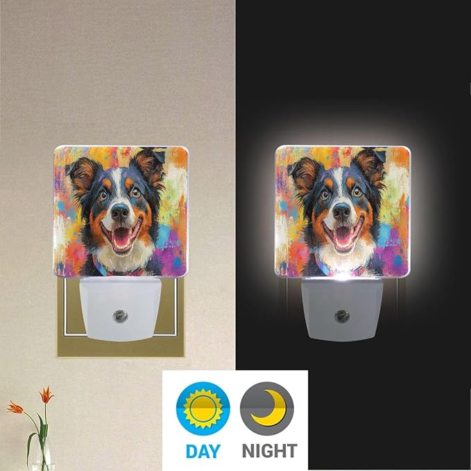 Pigsaly Led Night Light Colorful Australian Shepherds Dog Night Light Plug in - Image 5