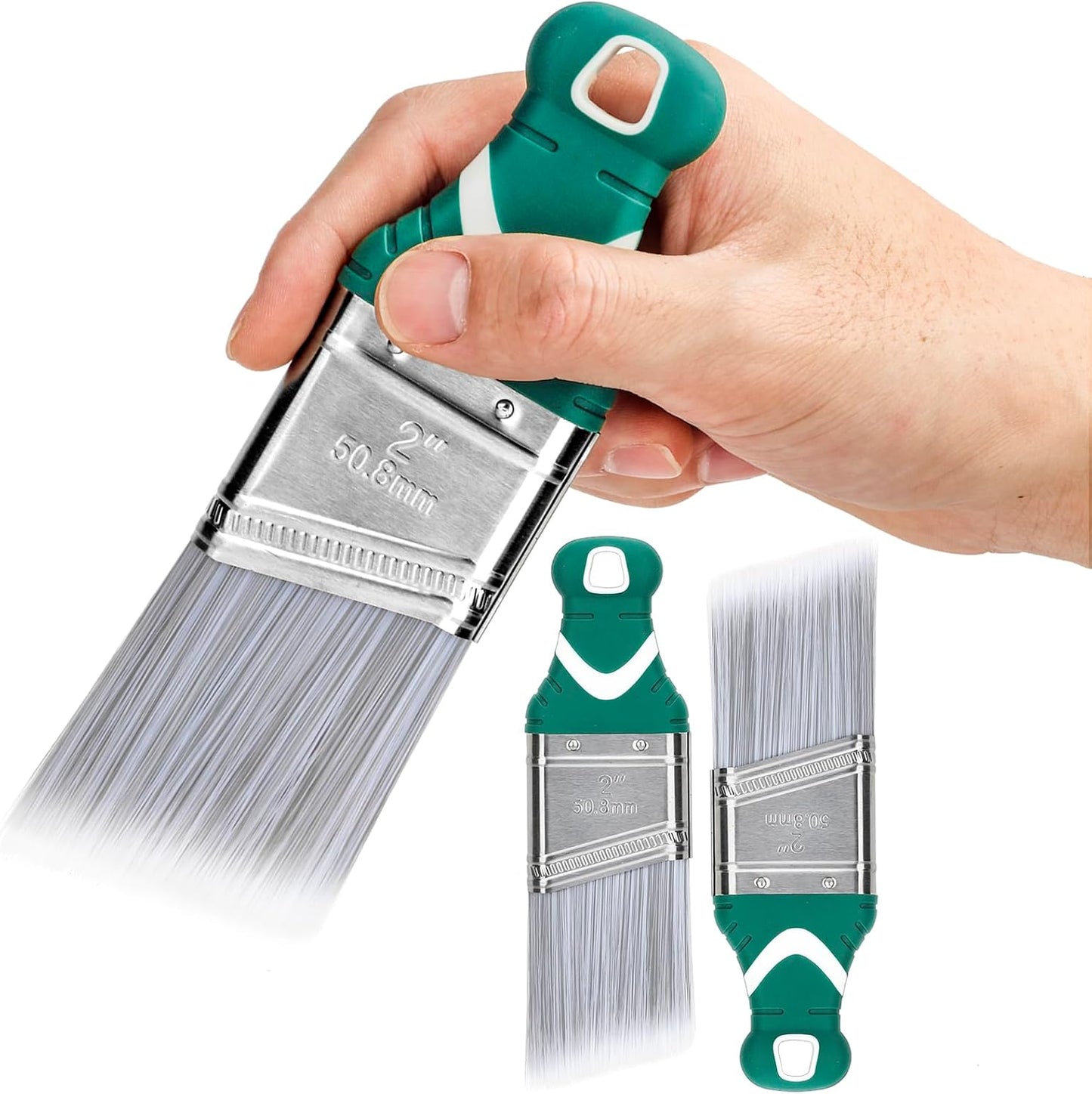 3 Pack 2" Angled Paint Brush Set, Synthetic Bristles, Rubber Short Handle | PinStone Smooth Finish Paint Brushes for Precise Painting Walls, Cabinets, Sash, Edge, Corner, Cut in, Trim, Touch up, Edging