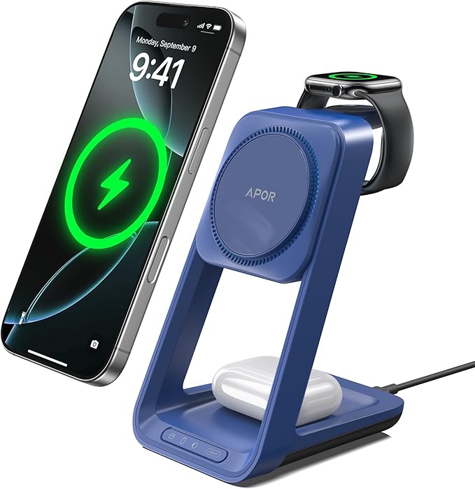 Apor 3 in 1 Charging Station for iPhone, Magsafe Wireless Charger by APOR