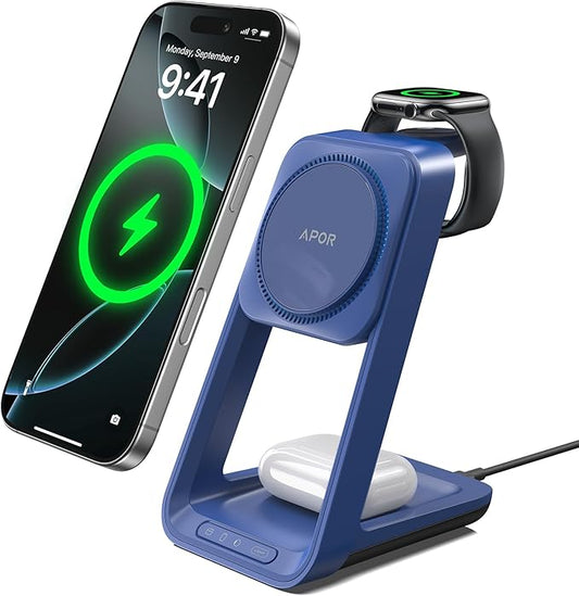 Apor 3 in 1 Charging Station for iPhone, Magsafe Wireless Charger by APOR