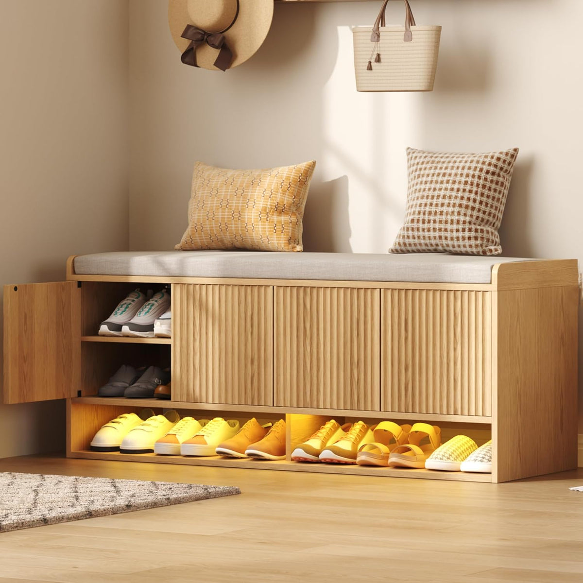 homefort 47.2" fluted shoe storage bench, entryway bench, main product view