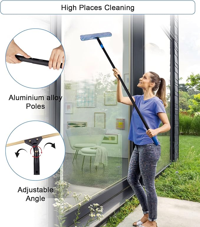 Swivel Squeegee Kit with 4 Extension Poles, Glass Scraper, Bendable Duster - Image 3