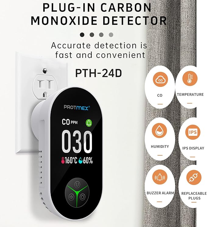 Protmex Carbon Monoxide Detector Plug in Wall, 3-in-1 Co Detector Monitor Air - Image 3