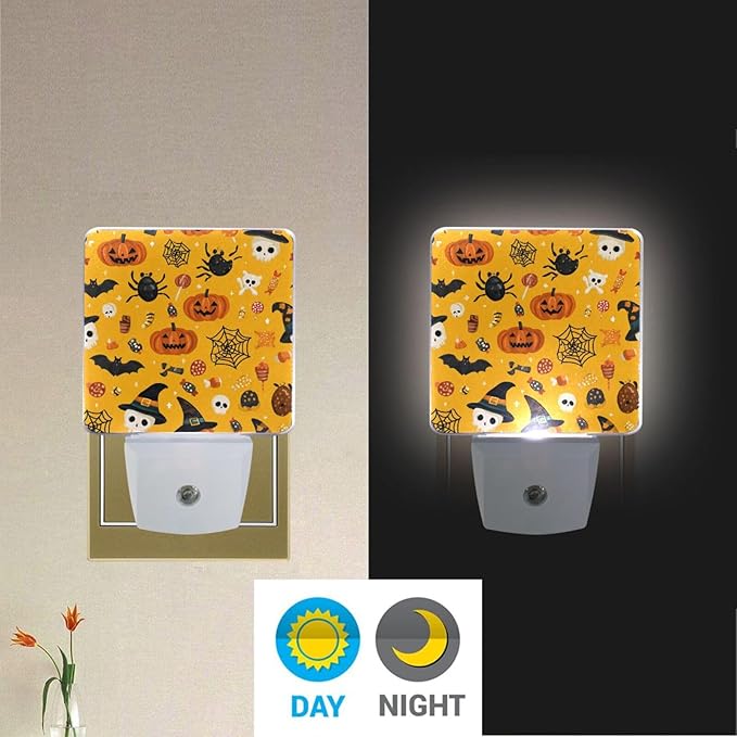 Pigsaly Led Night Light Cute Halloween Pumpkin Witch Hat Bat Skull Spider Web - Image 5