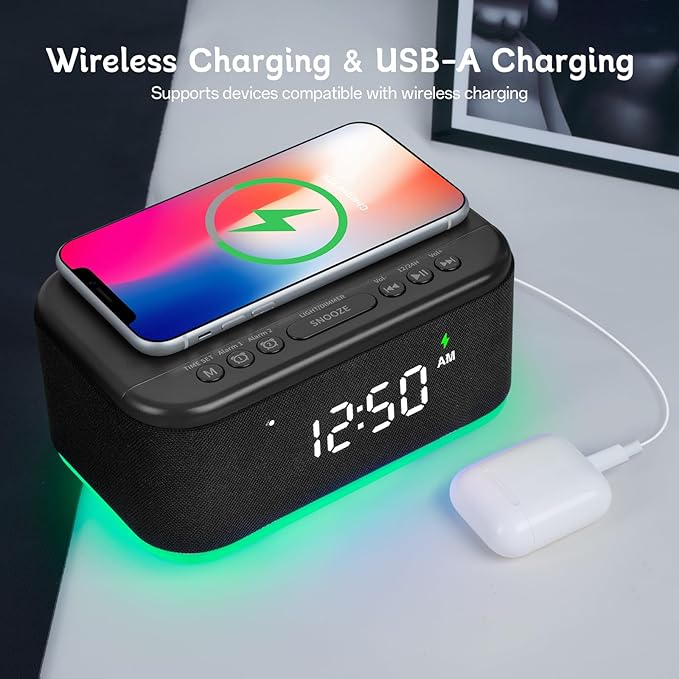 Bluetooth Alarm Clock Radio Bedroom, Digital Dual Alarm Clock Bedroom, Matte - Image 4