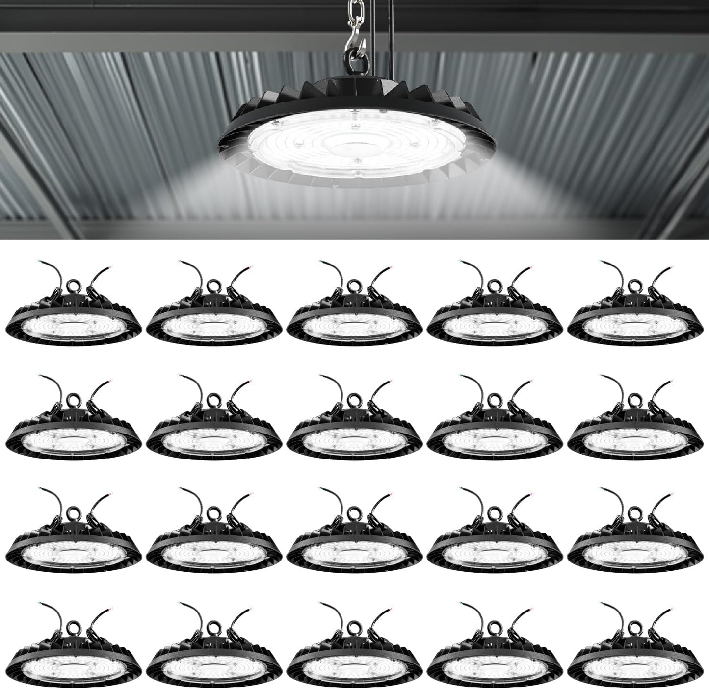 Sunco 20 Pack UFO LED High Bay Light, 150W, 5000K, 21000LM, Dimmable | 100-277V, 0-10V, Ceiling Mount, Ultra Bright Commercial Shop Lights, Warehouse, Factory, Workshop, Garage, Barn, Waterproof