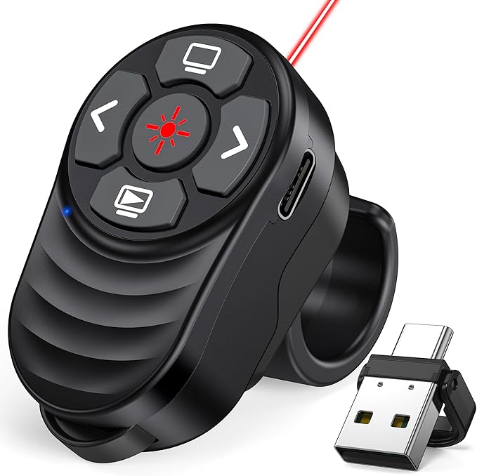 Rechargeable USB Type C Wireless Presentation Clicker, Finger Ring Clicker by Fanxieast