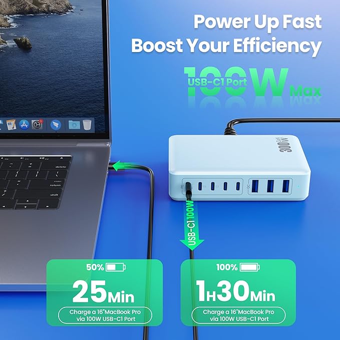 USB C Charger 300W USB C Charger Block, 8-Ports GaN IV Fast Charging Station Hub - Image 7