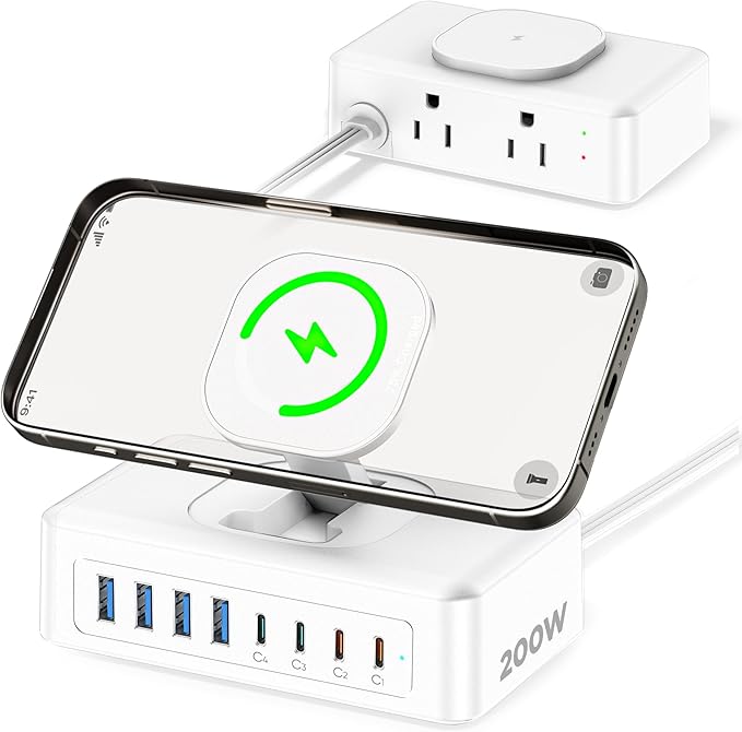 11-in-1 Charging Station USB-C Power Strip, 200W USB C Charger Block, 2AC by AcozvinPowerStrip