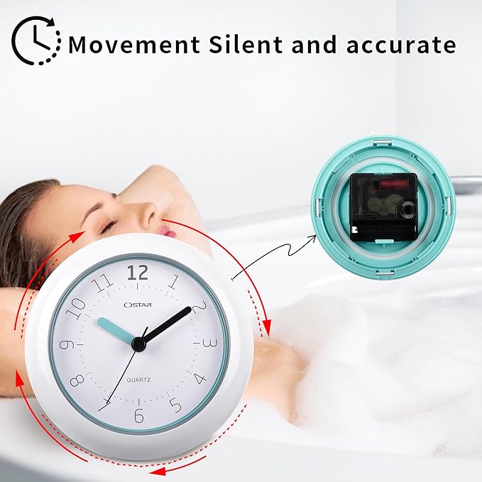 OSTAR Waterproof Bathroom Shower Clock, Analog Quartz Clock Hanging Stand Dual - Image 8