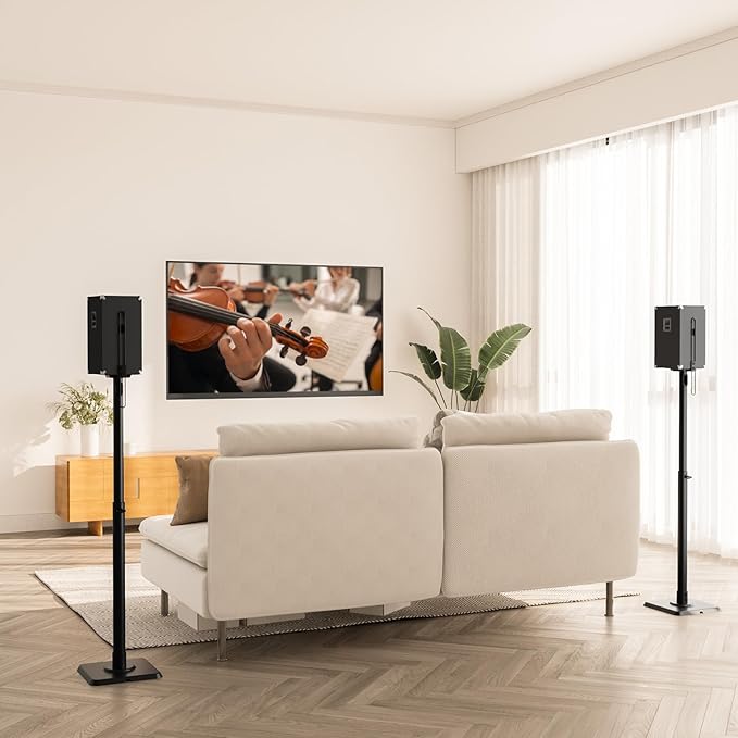 Mounting Dream Black Alloy Steel Speaker Stands, Height Adjustable Bookshelf - Image 7