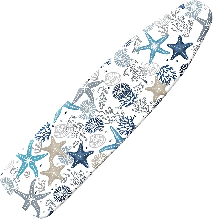 Extra Thick Ironing Board Cover and Pad, Coral Starfish Coastal 15x54 Ironing by Cliduli