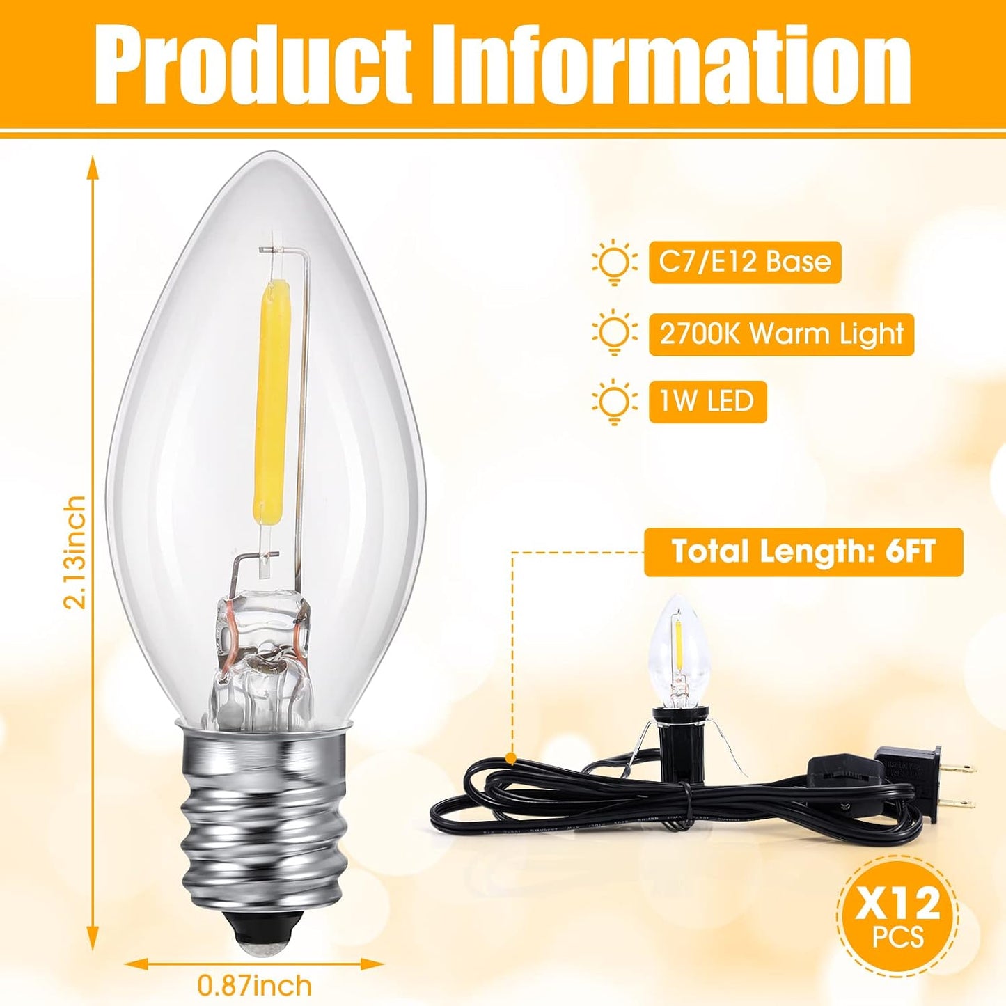 Coume 24 Packs Accessory Cord with LED Light Bulb, 6 Ft Warm Light Accessory Cord Kit (Black)