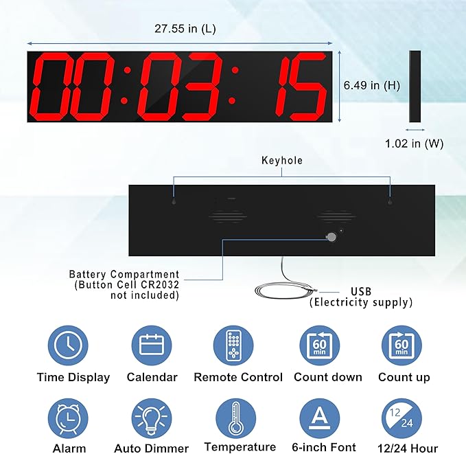 CHKOSDA Digital Wall Clock, Oversize Led Digital Clock Large Display - Image 2