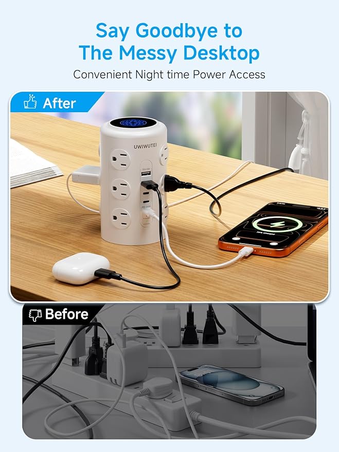 Tower Power Strip with 1 Dedicated PD 20W Fast-Charging Port, 12 Outlets - Image 4