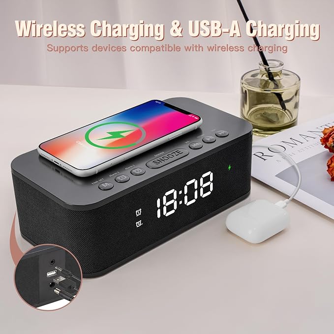 Dual Alarm Clock Radio Bedroom, Digital Alarm Clocks Bedrooms Bluetooth - Image 4