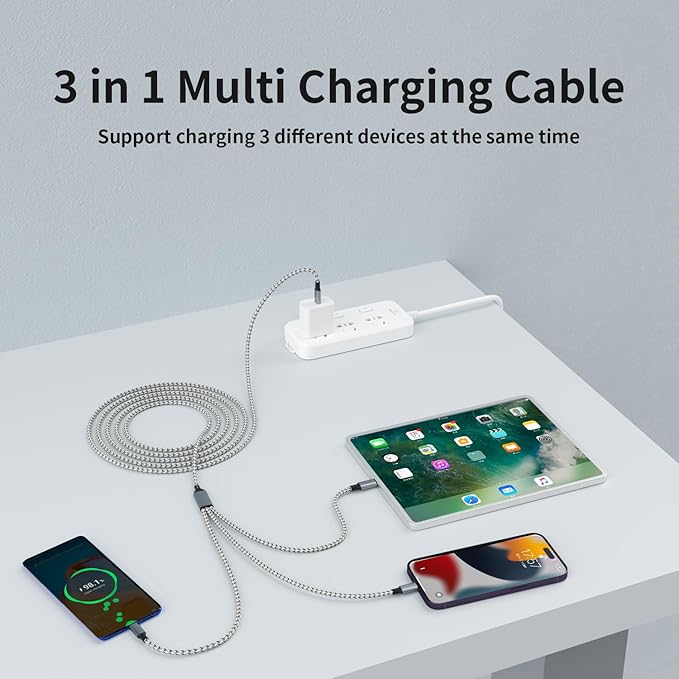 USB C Multi Charging Cable, 3 in 1 Charging Cable Nylon Braided Universal - Image 7