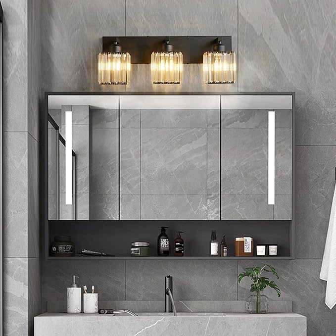 FDPBY Modern Bathroom Vanity Light 3-Lights Modern Black Crystal Wall Light - Image 3