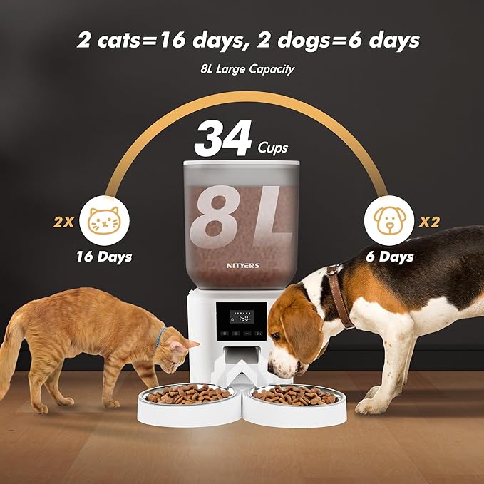 Automatic Cat Feeder for 2 Cats - 8L/34 Cups Large Capacity Auto Food Dispenser - Image 2