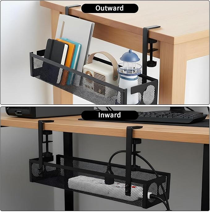 2 Pack Under Desk Cable Management Tray, 15 Inch No Drill Metal Mesh Organizer - Image 3