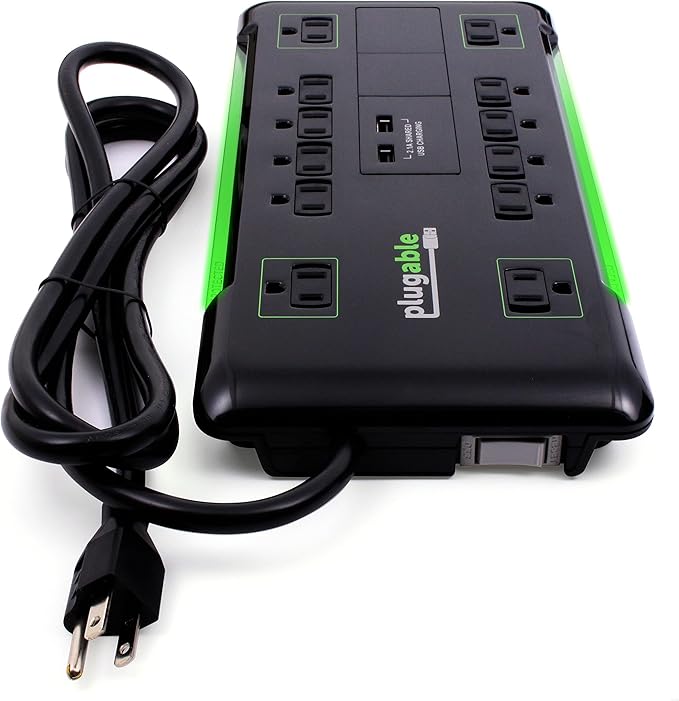 Plugable 12 Outlet Power Strip 4320 Joules Surge Protection, Built-in 10.5W - Image 2
