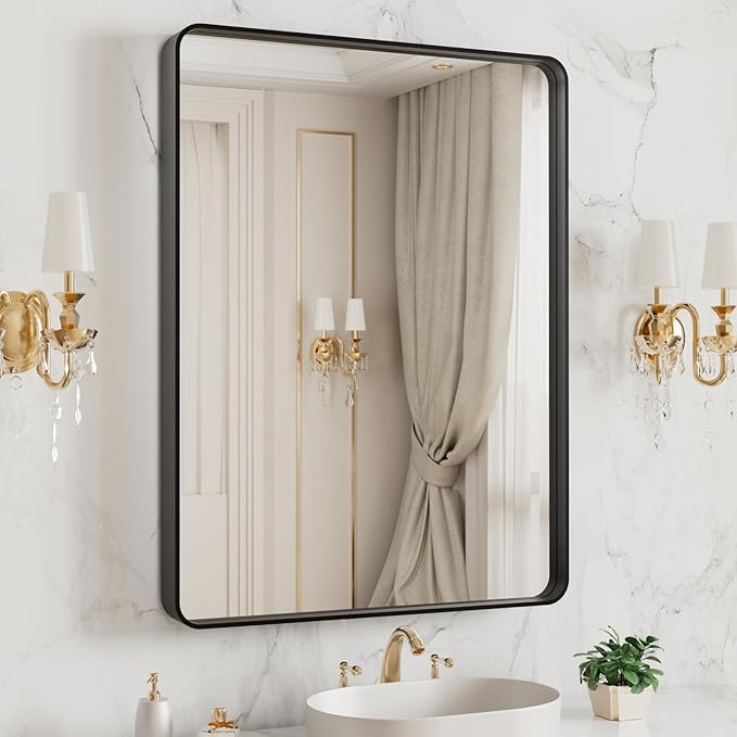 LOAAO 20X16 Inch Black Metal Framed Bathroom Mirror by LOAAO