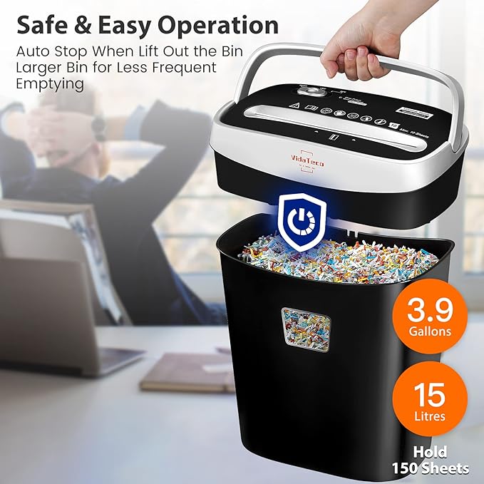 VidaTeco Paper Shredder for Home Office10-Sheet Cross-Cut Shredder - Image 6