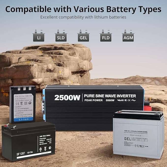 2500W Pure Sine Wave Inverter, 1 USB Port 5v/3.4a, LCD Display&Remote Controller - Image 5