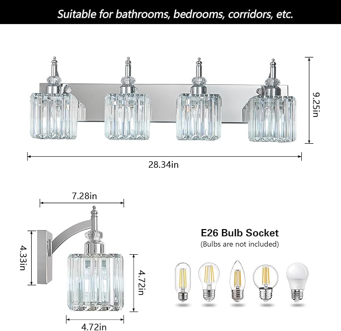 BBLLWJ Modern Bathroom Vanity Light 4-Light Chrome Crystal Light Fixtures Over - Image 4