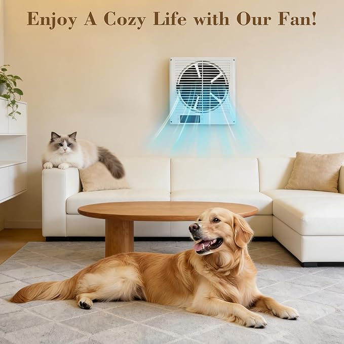 Qnemaei 8" Through Wall Fan 305 CFM, Room to Room Air Transfer Fan, Reversible - Image 4