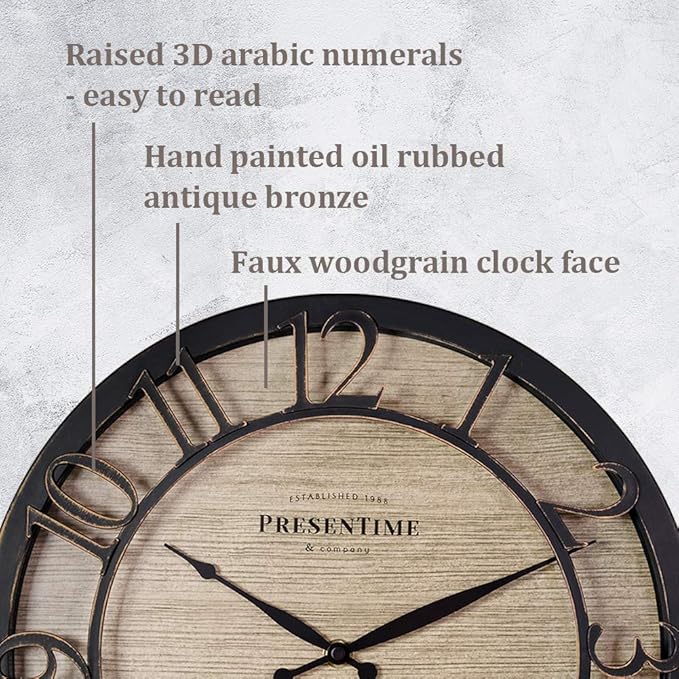 Presentime & Co 13" Farmhouse Series Wall Clock, Quartz Movement, Shiplap Style - Image 3