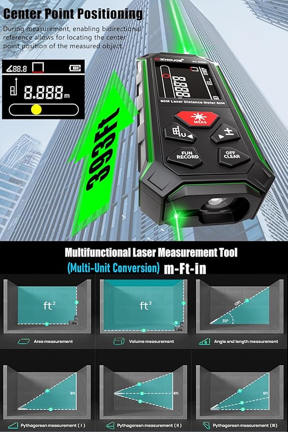 ZC-SG60 Dual Laser Measuring Tool, 196Ft Green-Beam Bilateral Digital Laser - Image 5